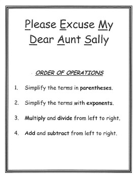 Preview of Please Excuse My Dear Aunt Sally