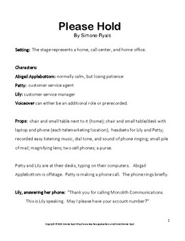 Please Hold Drama Theater Two Part Skit Script Middle High School Comedy