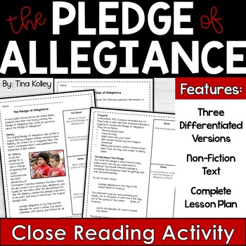 Preview of Pledge of Allegiance Activities - Close Read Comprehension Writing Activities