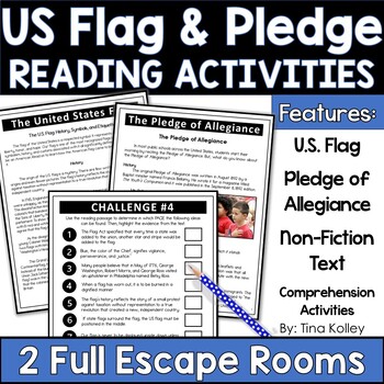 Preview of Pledge of Allegiance & American Flag Reading Comprehension - Escape Room