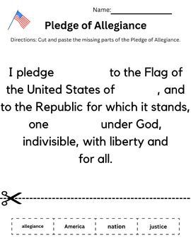 Preview of Pledge of Allegiance Cut and Paste Activity