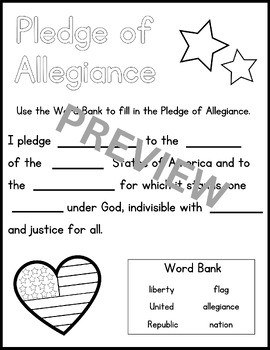 Preview of Pledge of Allegiance Fill-In Worksheet