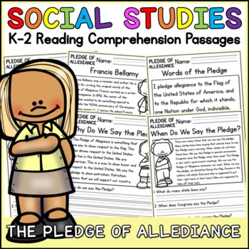 Preview of Pledge of Allegiance Social Studies Reading Comprehension Passages K-2
