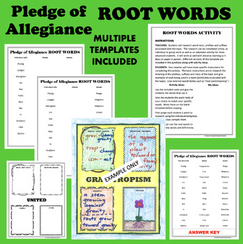 Preview of Pledge of Allegiance Vocabulary - ROOT WORDS Vocabulary