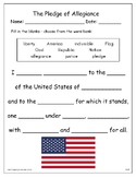 Pledge of Allegiance fill in the blanks and coloring.