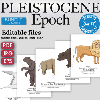 Preview of Pleistocene Epoch Colorful Bundle: Mammoth, Giant Sloth, Lion, Arctic Tern