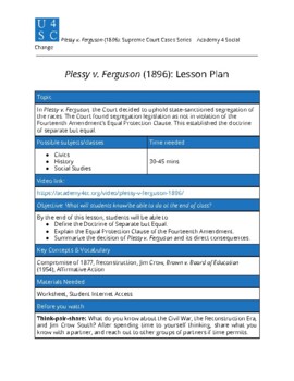 Preview of Plessy v. Ferguson (1896) Lesson Plan and Video