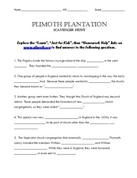 Preview of Plimoth Plantation: Fact Scavenger Hunt- Intermediate