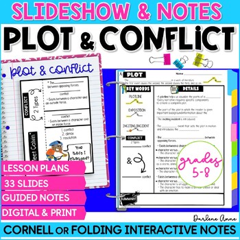 Preview of Plot Elements & Conflict PowerPoint & Notes: Cornell and Folding Interactive