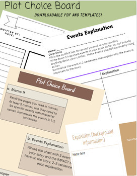 Preview of Plot Elements and Events Reading Choice Board Activity ELA