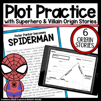 Preview of Plot Diagram Practice with Superhero & Villain Origin Stories: Print and Digital