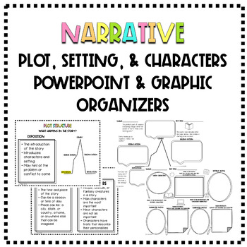 Preview of Plot, Setting, & Characters PowerPoint and Graphic Organizers, Worksheets