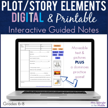 Preview of Plot Story Elements PRINTABLE and DIGITAL Guided Notes Practice Game