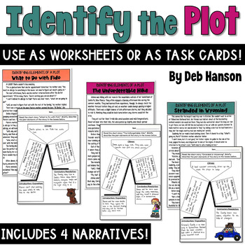Preview of Plot Worksheets or Task Cards: Complete the Plot Diagram for 4 Practice Passages