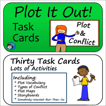 Preview of Plot and Conflict - Story Elements Task Cards - Print and Easel Versions