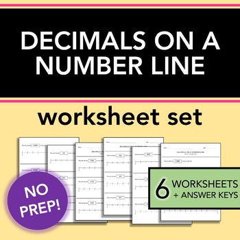 Preview of Plotting Decimals on a Number Line | Set of 6 Worksheets | Math Centers