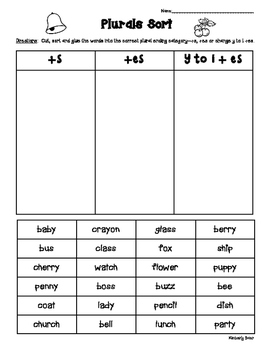 Plural Endings and Suffixes Sort -- +s, +es or change y to i + es