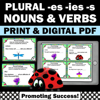 Preview of Plural Nouns and Verbs 3rd Grade Spelling Grammar ELA Morning Work ies s es