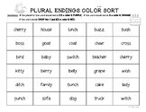 Plural Noun Endings Color Sort - S, ES, Drop the Y Change 