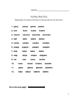 Plural Noun Practice by Miss Julie's Classroom | TPT