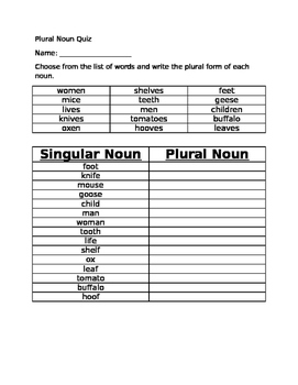 Regular Plural Nouns - Lets Quiz