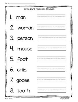 plural noun worksheets s es ies ves and irregulars by hilary