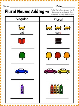 Plural Nouns: Adding -s Worksheet by Carly Taylor | TpT