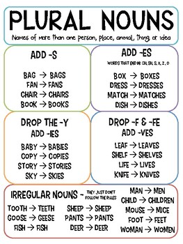 Plural Nouns Anchor Chart / Printable by Christine Howard | TPT
