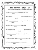 Plural Nouns - Change y to i add es fill-in practice worksheet