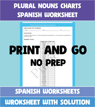 Preview of Plural Nouns Charts Spanish Worksheet - hispanic heritage month Activity