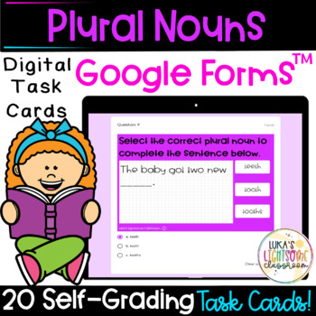 Preview of Plural Nouns Digital Task Cards | Self-Grading Google Forms