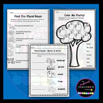 Plural Nouns / Plural Noun Worksheets / Plural Nouns Anchor Chart / GAME