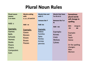 Preview of Plural Nouns Rules - Reference sheet