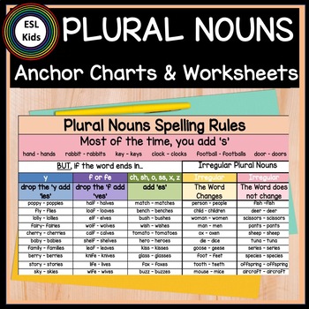 Preview of Plural Nouns Spelling Rules - Anchor Charts and Worksheets - ESL