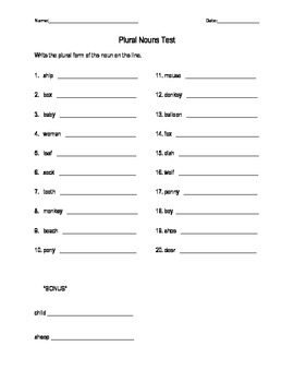 plural nouns test by bellteacher teachers pay teachers