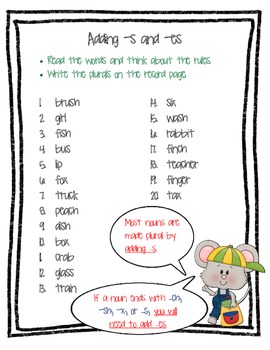 Preview of Plural Nouns Worksheet (Adding -s and -es)