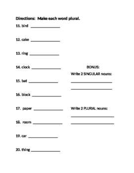 plural nouns worksheet just add s by phistry phun tpt