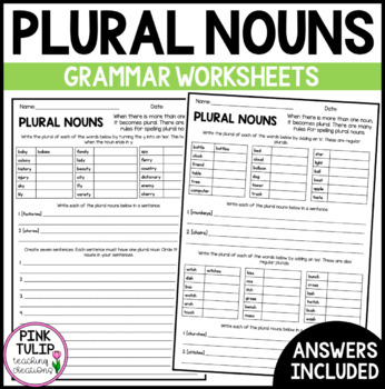 Preview of Plural Nouns Worksheets - No Prep Printables