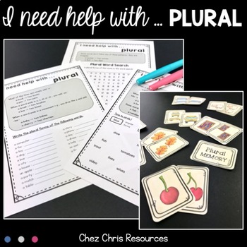 Preview of Plural Nouns Worksheets and Memory Game