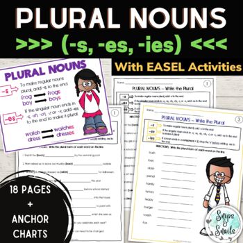Preview of Plural Nouns -s, -es, -ies Worksheets and Anchor Charts and EASEL