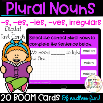 Preview of Plural Nouns -s, -es, -ies, -ves, irregulars Boom Cards