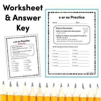 Plural Nouns s or es sort, foldable, and worksheet by Elementary Engagement