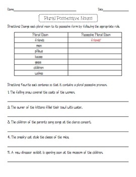 Plural Possessive Nouns Poster and Worksheet Bundle by Mrs Kiswardys Class