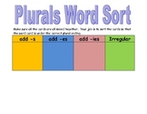 Plural Word Sort- Regular and irregular spellings