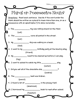 plural or possessive noun practice worksheet by 4 little baers tpt