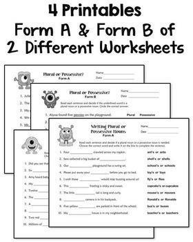 Possessive and Plural Nouns Worksheets - Level 1 - Digital and Printable