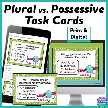 Preview of Plural and Possessive Nouns Print and Digital Games with Task Cards - Scoot