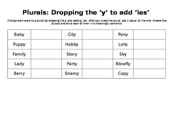 Preview of Plurals - Changing y to ies