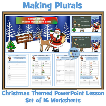 Preview of Plurals - Christmas Themed PowerPoint Lesson and Worksheets Bundle