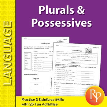 Preview of Singular and Plural Possessive Nouns Worksheets - Add -s, -es, or -ies to Plural